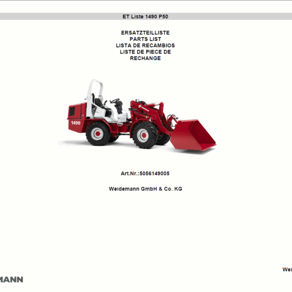 Wacker Neuson 1490 P50 Wheel Loader Parts Manual
