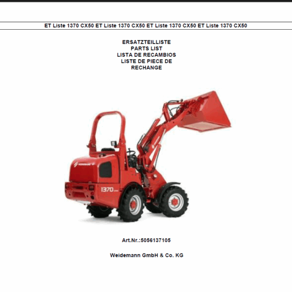 Wacker Neuson 1370 CX50 Wheel Loader Parts Manual