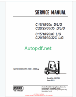 Clark C15, C18, C20s D,L,G and C20, C25, C30, C35 D,L,G and C15, C18, C20sC, C20, C25, C30, C32C L,G Forklift Service Manual (SM709)