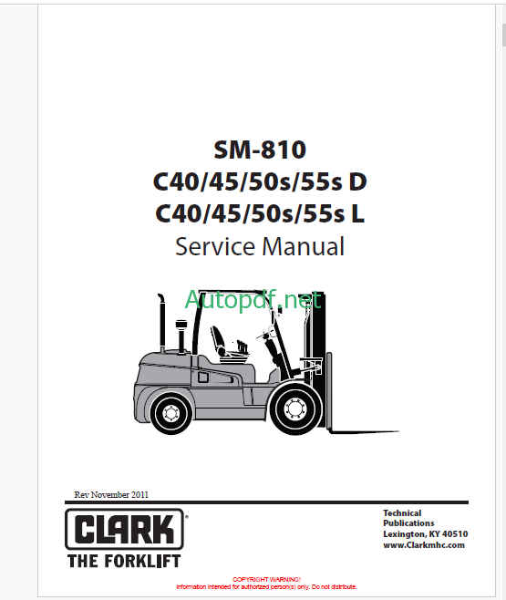Clark C40, C45, 50s, C55s D and C50, C56, C50s, C55s L Forklift Service Manual (SM810)