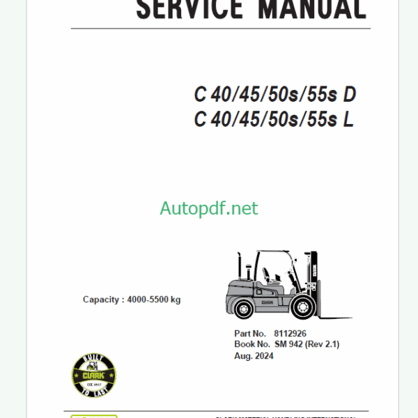 Clark C40, C45, C50s, C55s D, L Forklift Service Manual (SM942)