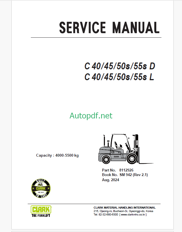 Clark C40, C45, C50s, C55s D, L Forklift Service Manual (SM942)