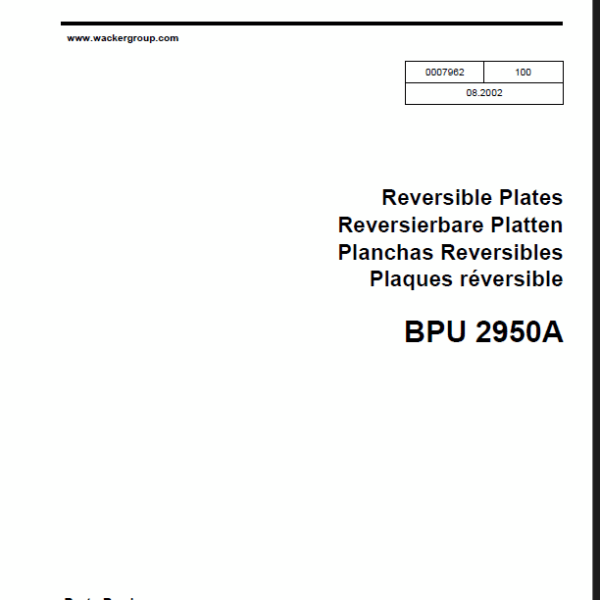 Wacker Neuson BPU 2950A Reversible Plates Parts Manual