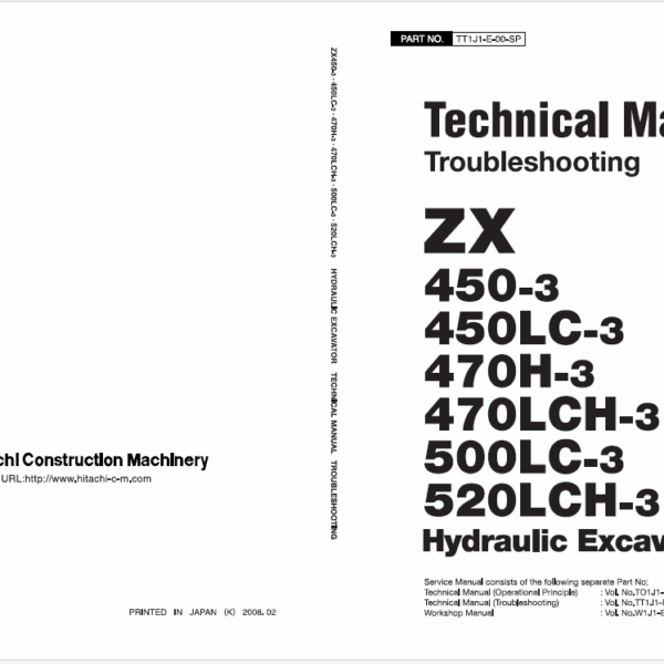 ZX450-3,ZX450LC-3,ZX470H-3,ZX470LCH-3,ZX500LC-3,ZX520LCH-3 Technical manual (Troubleshooting) (Use for countrys subject to a EAR control)