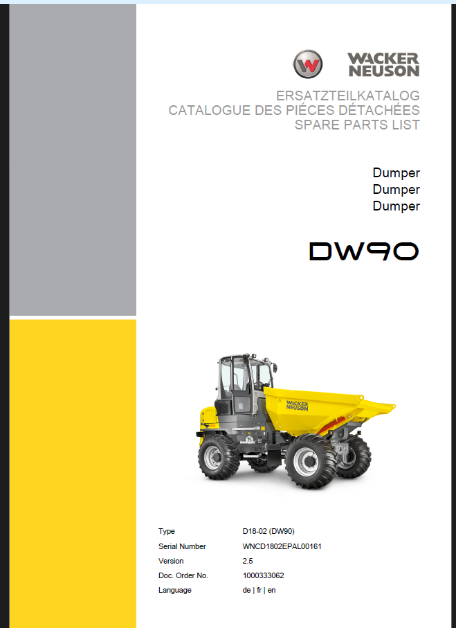 Wacker Neuson DW90 Wheel Dumper Parts Manual