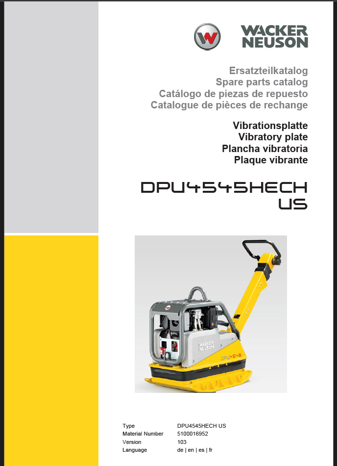 Wacker Neuson DPU4545HECH US Vibratory Plate Parts Manual