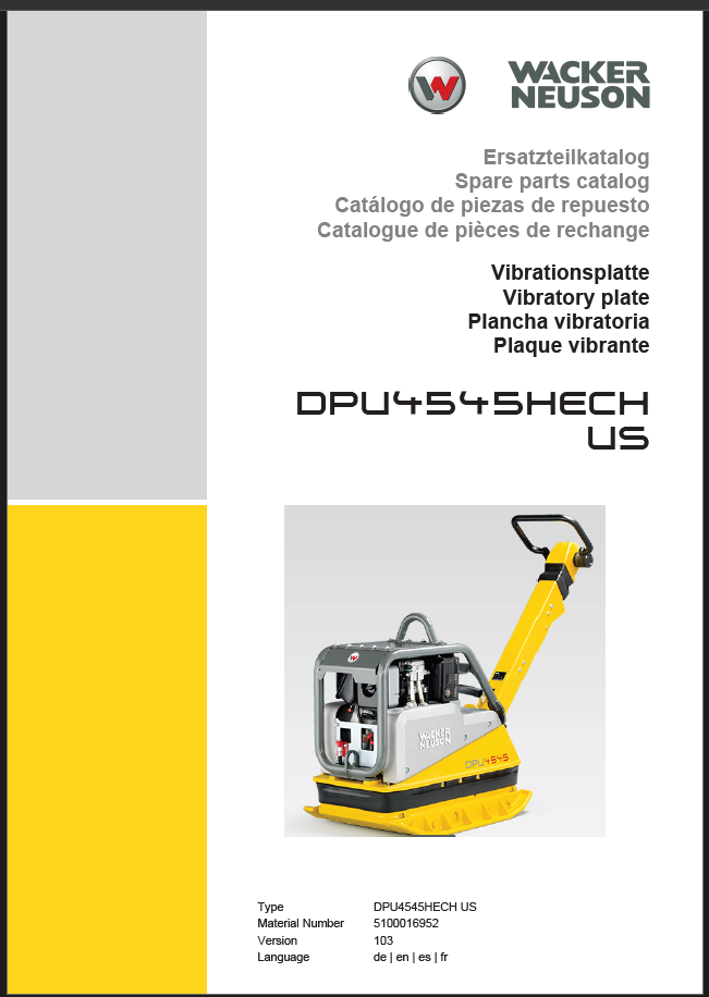 Wacker Neuson DPU4545HECH US Vibratory Plate Parts Manual
