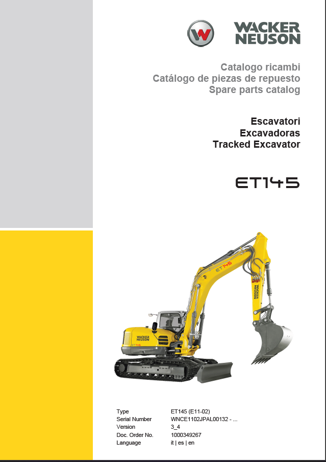 Wacker Neuson ET145 Tracked Excavator Parts Manual