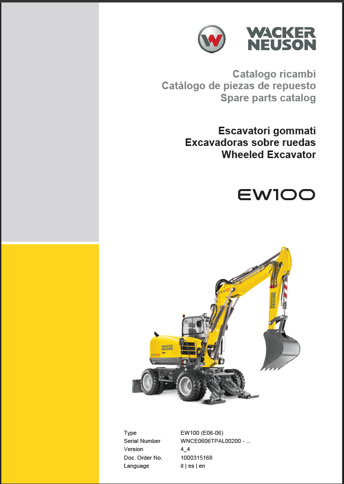 Wacker Neuson EW100 Wheeled Excavator Parts Manual