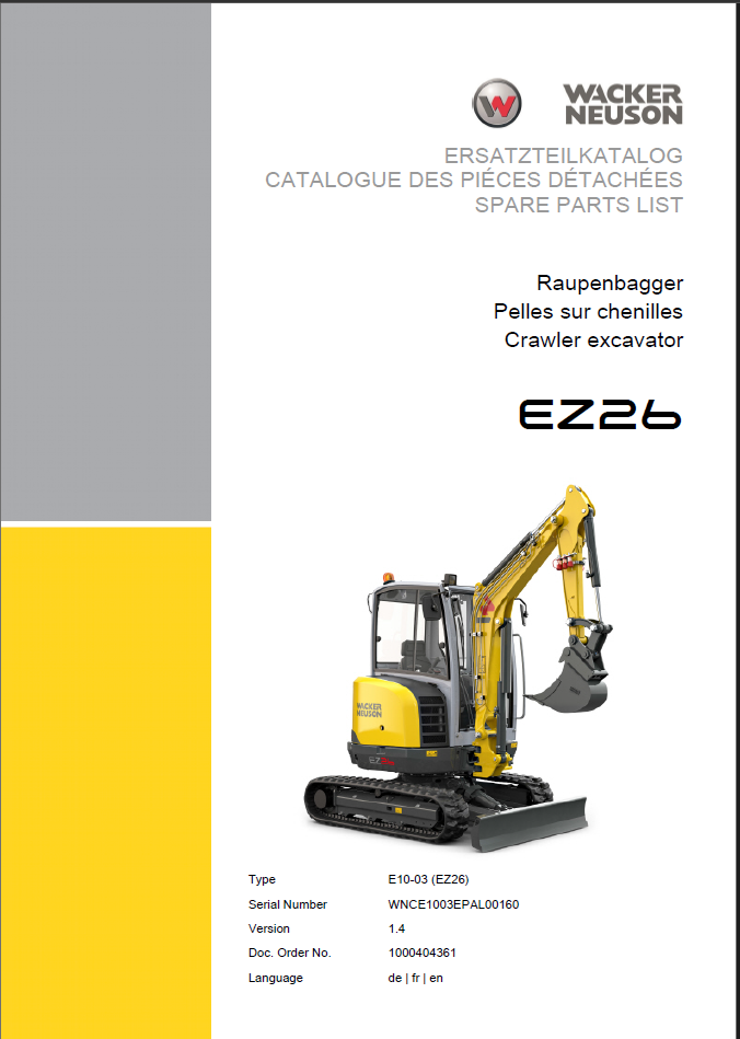 Wacker Neuson EZ26 Crawler Excavator Parts Manual