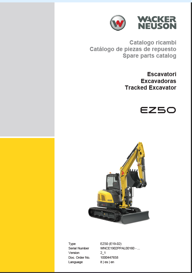 Wacker Neuson EZ50 Tracked Excavator Parts Manual