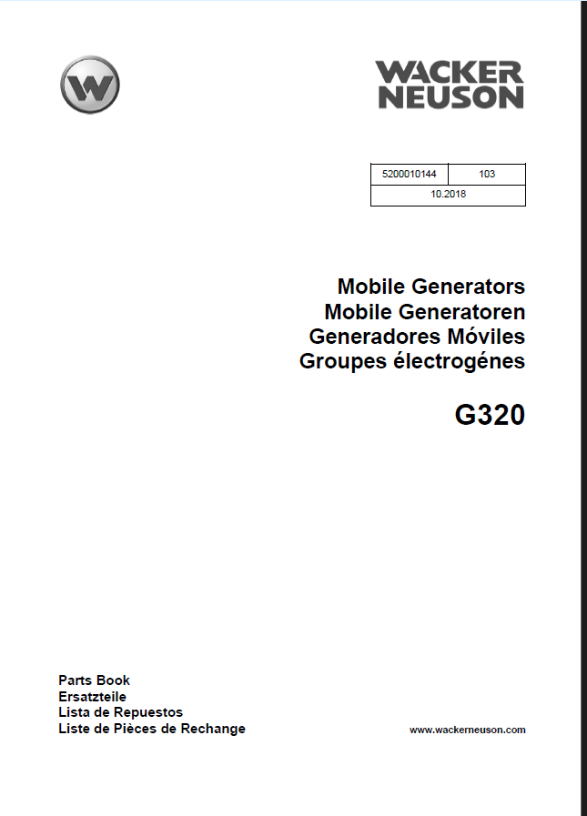 Wacker Neuson G320 Mobile Generators Parts Manual