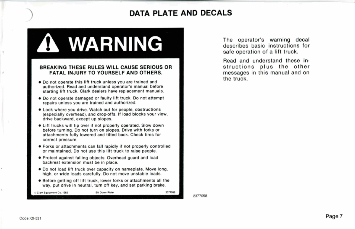 Clark NT12 Forklift Operators Manual (OI-531)