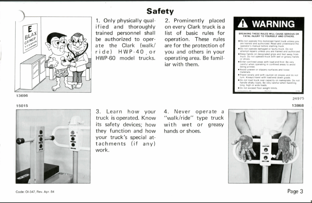 Clark HWP40 thru 60 Forklift Operators Manual (OI-347)