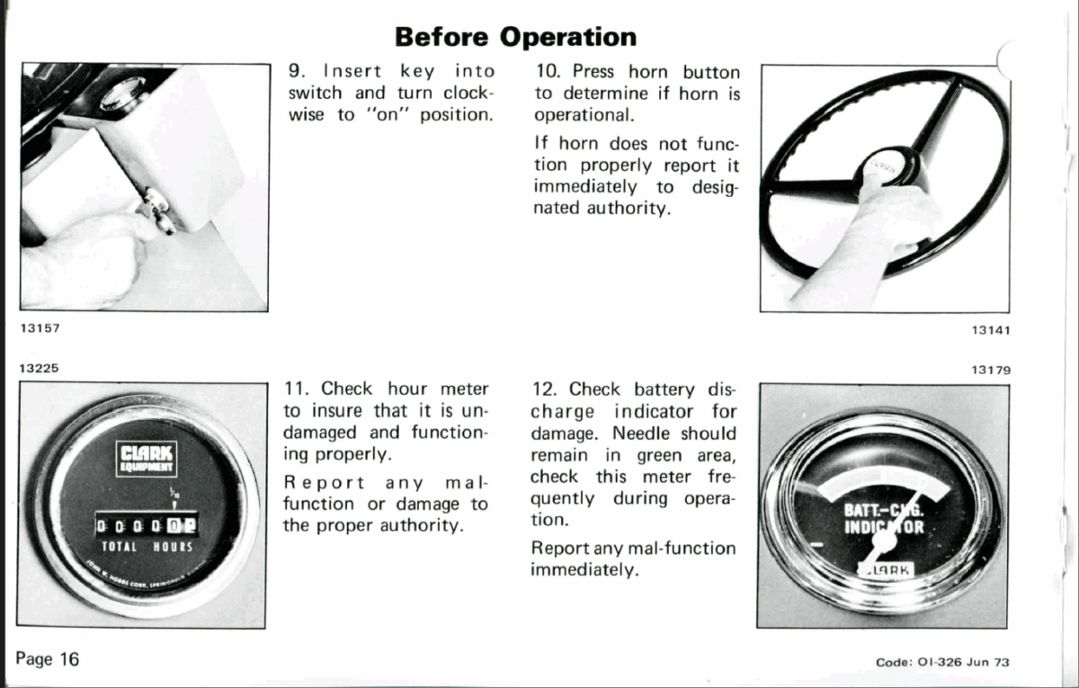 Clark EC300 20 thru 30, TW20 thru 40 Forklift Operators Manual (OI-326)