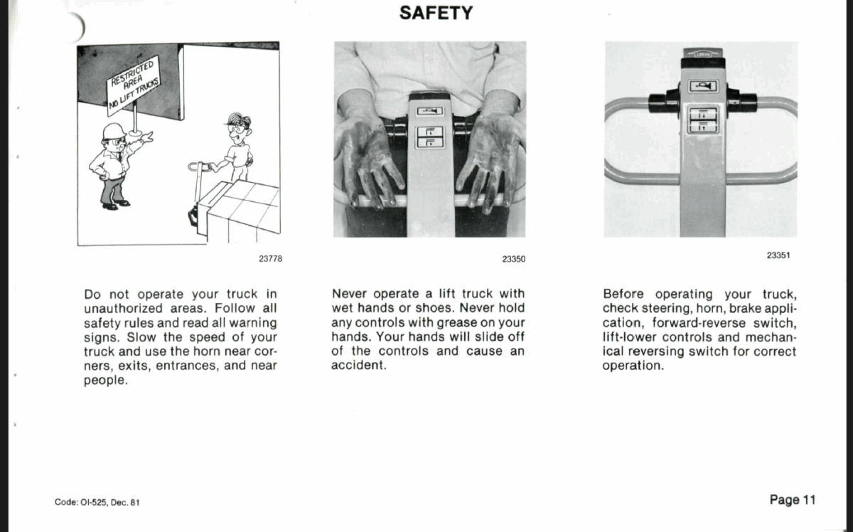 Clark PW15, PW18 Pallet Truck Operators Manual (OI-525)