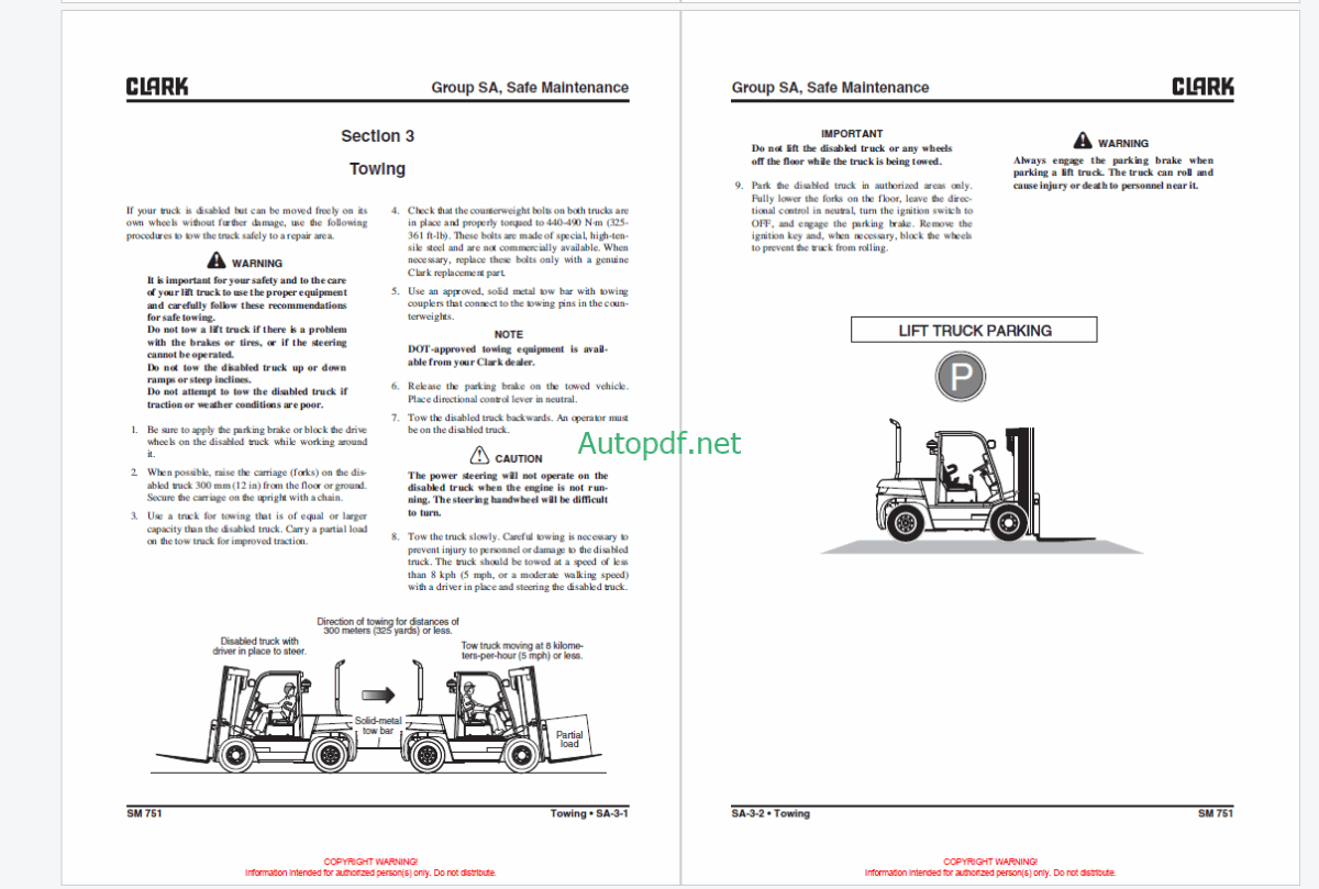 Clark C60, C70, C75, C80 D and C60, C70, C75 L Forklift Service Manual (SM751)