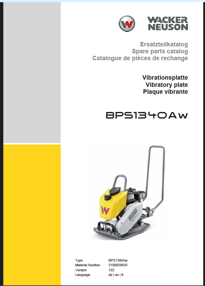 Wacker Neuson BPS1340Aw Vibratory Plate Parts Manual