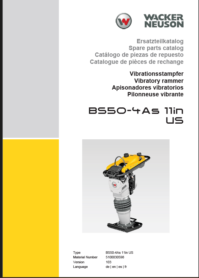 Wacker Neuson BS50-4As 11in US Vibratory Rammers Parts Manual