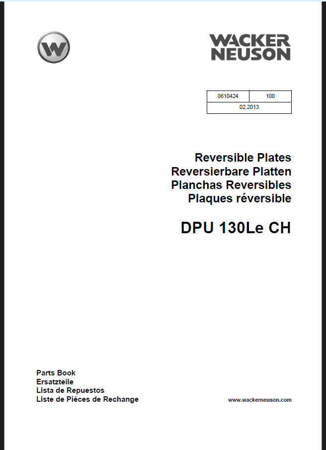 Wacker Neuson DPU 130Le CH Reversible Plates Parts Manual