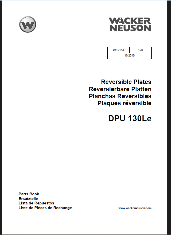 Wacker Neuson DPU 130Le Reversible Plates Parts Manual