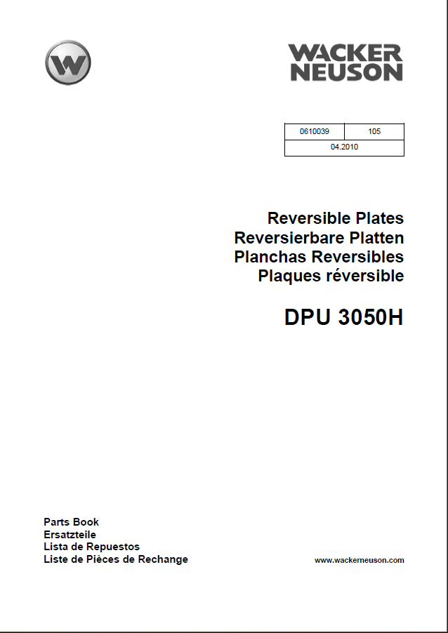 Wacker Neuson DPU 3050H Reversible Plates Parts Manual