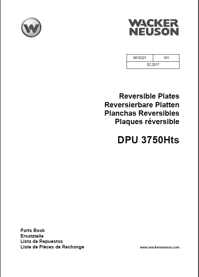 Wacker Neuson DPU 3750Hts Reversible Plates Parts Manual