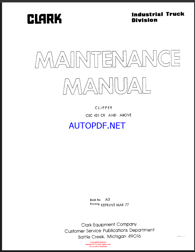 Clark CEC431CR Clipper Maintenance Manual (A3)