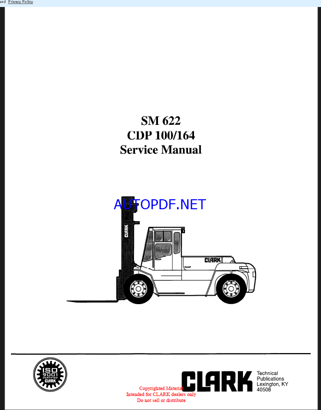 Clark CDP100, CDP164 Forklift Service Manual (SM622)