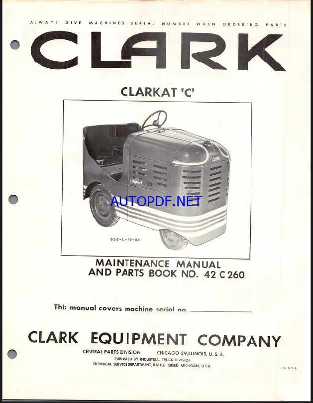 Clark Clarkat C No.42C 260 Maintenance Manual and Parts Book (42C)