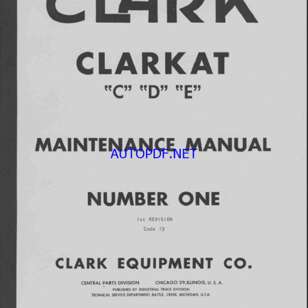 Clark Clarkat C, D, E Tow Tractor Maintenance Manual (CODE_19)