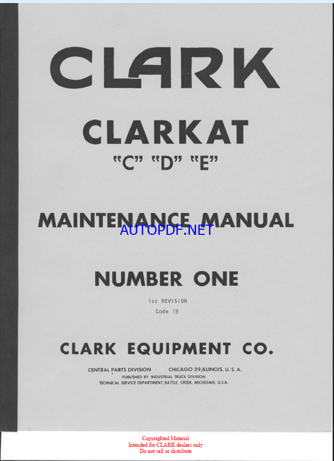 Clark Clarkat C, D, E Tow Tractor Maintenance Manual (CODE_19)