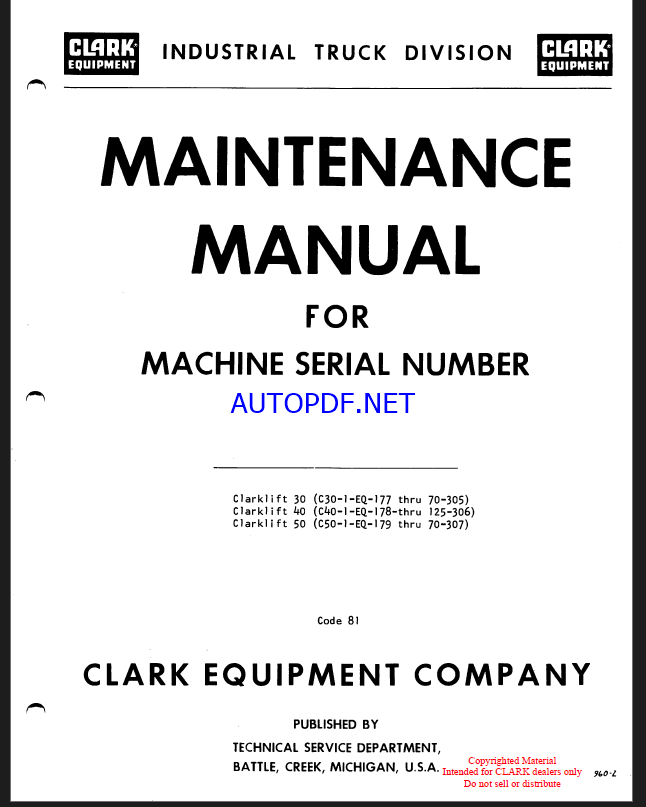 Clark Clarklift 30, 40, 50 Maintenance Manual (81)