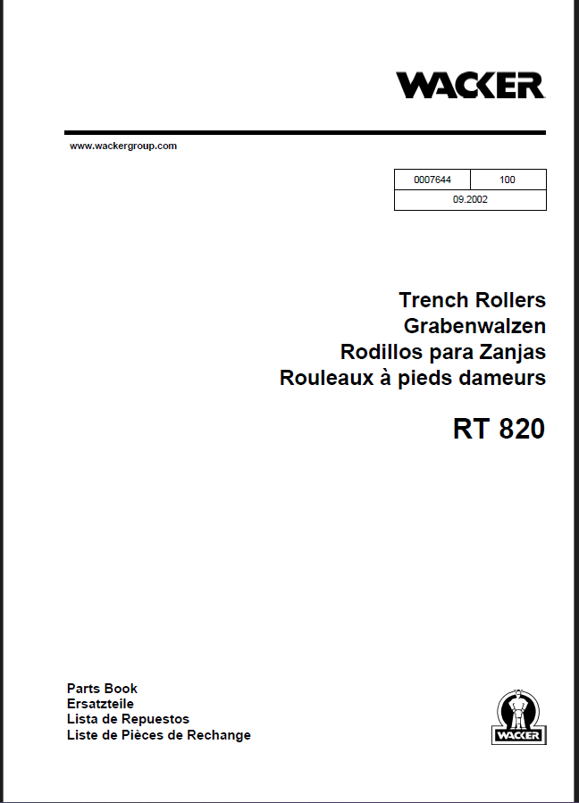 Wacker Neuson RT820 Trench Roller Parts Manual