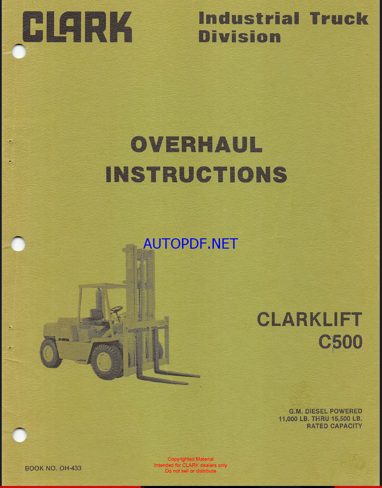 Clark Clarklift C500 Forklift Overhaul Instructions (OH433)