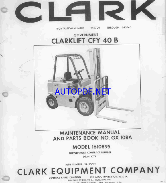 Clark Clarklift CFY 40B Maintenance Manual and Parts Book (Model 1610895)