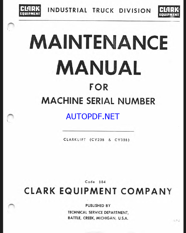 Clark Clarklift CY20B, CY30B Maintenance Manual (B84)