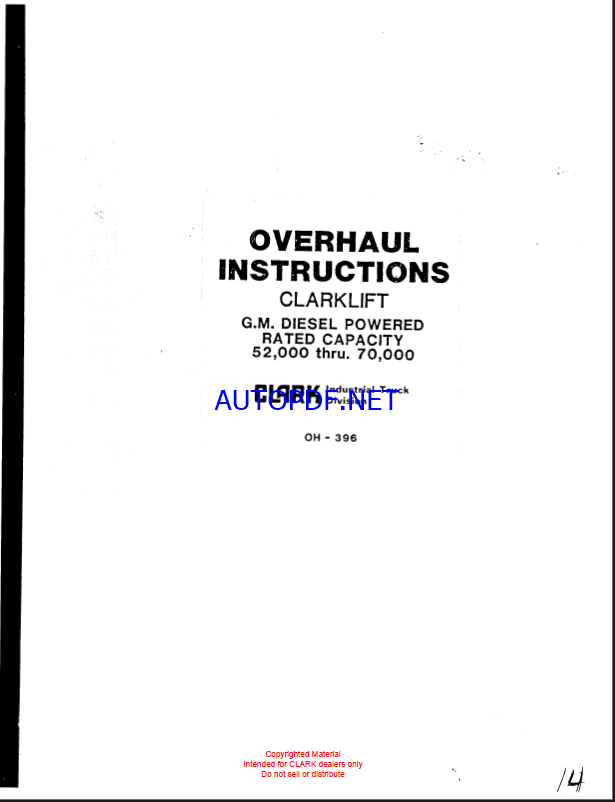 Clark Clarklift G.M. Diesel Powered Overhaul Instructions (OH396)