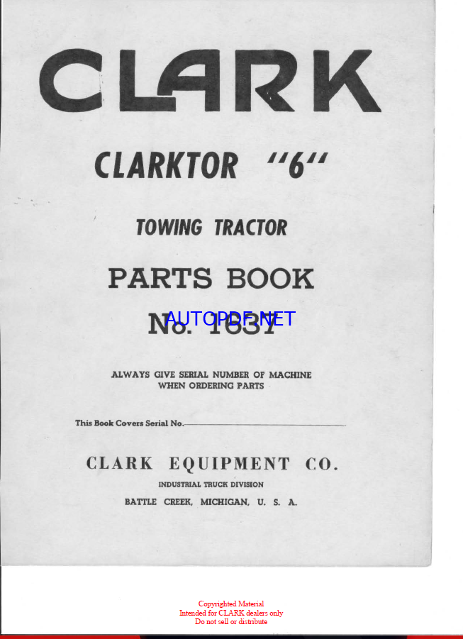 Clark Clarktor 6 Towing Tractor Parts Book (No. 1637)