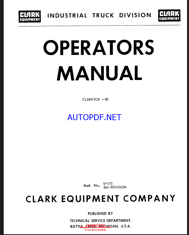 Clark Clarktor 80 Operators Manual (O-173)