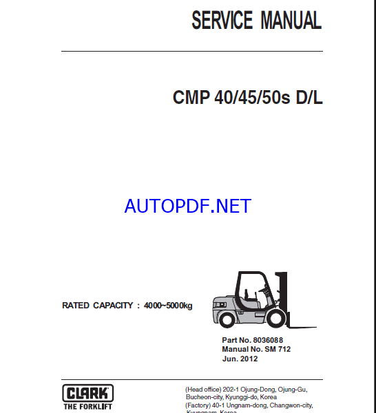 Clark CMP 40, 45, 50s D,L Forklift Service Manual (SM712)