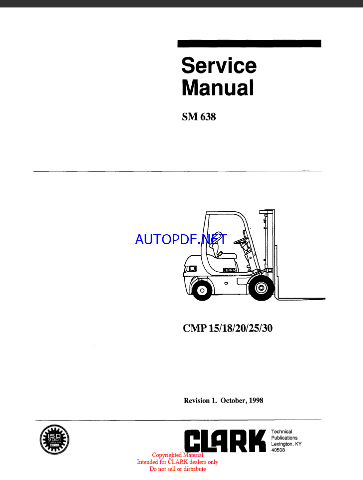Clark CMP15, CMP18, CMP20, CMP25, CMP30 Forklift Service Manual (SM638)