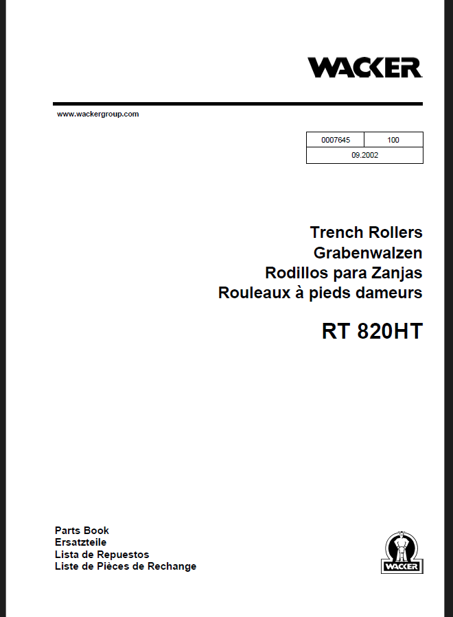 Wacker Neuson RT820HT Trench Roller Parts Manual