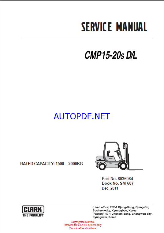 Clark CMP15-20s D,L Forklift Service Manual (SM687)