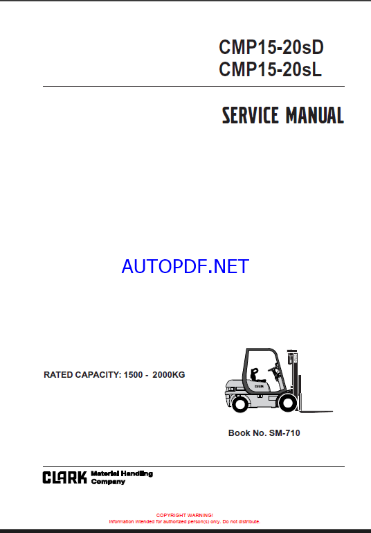 Clark CMP15-20sD, CMP15-20sL Forklift Service Manual (SM710)