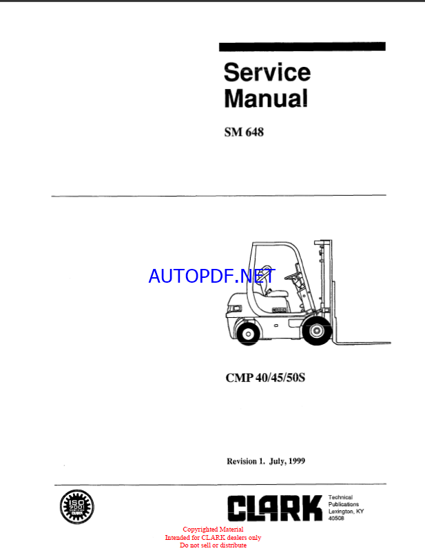 Clark CMP40, CMP45, CMP50S Forklift Service Manual (SM648)