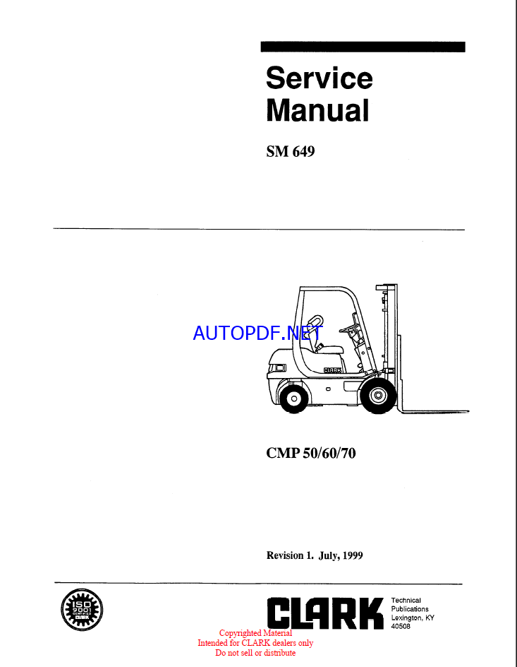 Clark CMP50, CMP60, CMP70 Forklift Service Manual (SM649)