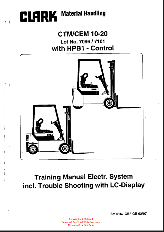 Clark CTM, CEM 10-20 With HPB1 Control Training Manual (SM5167)