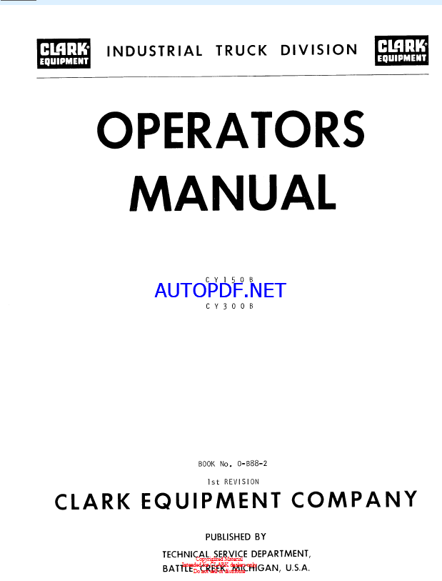 Clark CY150B, CY300B Operators Manual (O-B88-2)