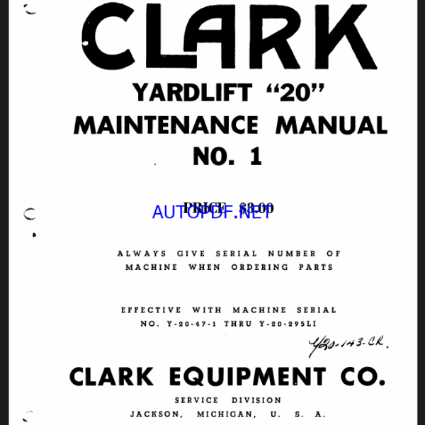 Clark Yardlift 20 No1 Maintenance Manual